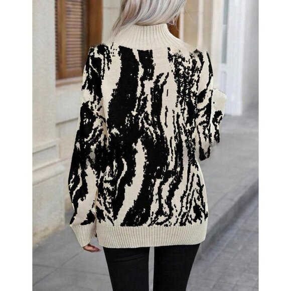 Chic Colorblock High Neck  Drop Shoulder Pullovers - Picture 6 of 6